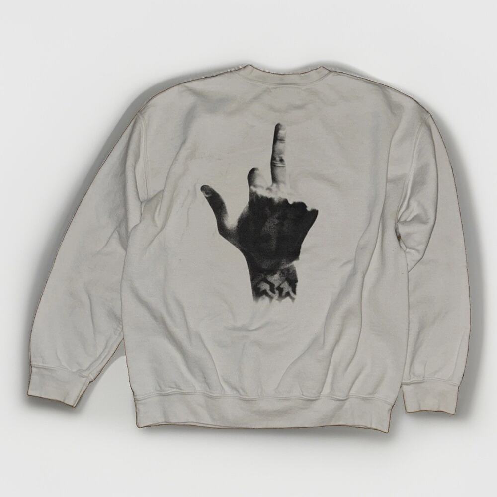 Middle Finger Graphic Crewneck Sweater White Large Tattoo Punk Grunge 23x25